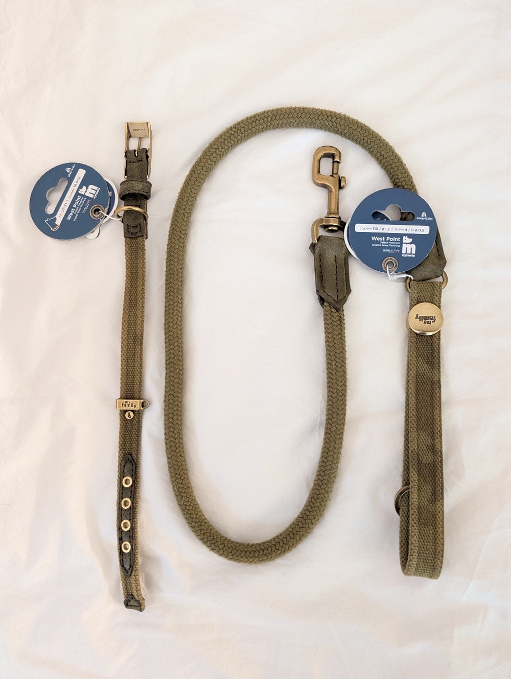 My Family Dog Leash & Collar Set - West Point Olive Green Camouflage - Italian